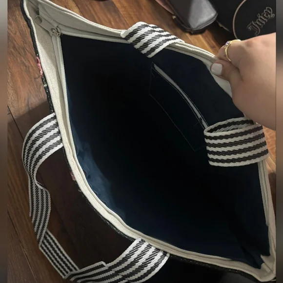 Floral Bird Print Canvas Tote Bag - Picture 2 of 3